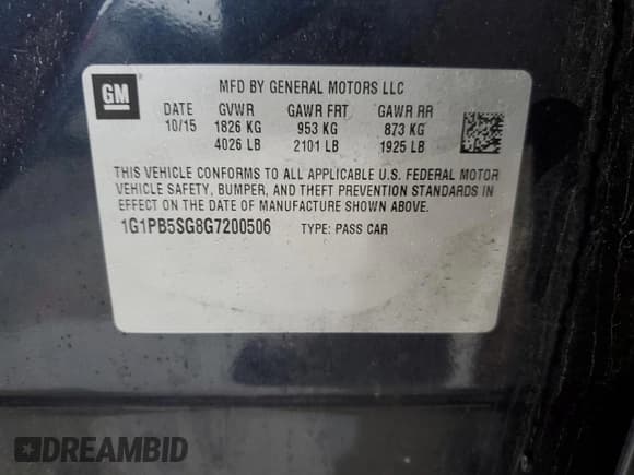 ✅ 2016 Chevrolet Cruze LS • VIN: 1G1PB5SG8G7200506 • Lot: 85978084. Listed on Copart with 73,400 mi. Free auction sales archive from the USA and detailed vehicle history report at DreamBid. Image 12.