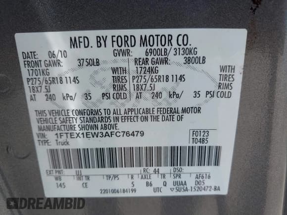 ✅ 2010 Ford F-150 XL • VIN: 1FTEX1EW3AFC76479 • Lot: 42586668. Listed on IAAI with 198,880 mi. Free auction sales archive from the USA and detailed vehicle history report at DreamBid. Image 9.