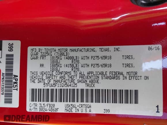 ✅ 2016 Toyota Tundra SR5 • VIN: 5TFUW5F11GX564125 • Lot: 43239124. Listed on IAAI with 83,457 mi. Free auction sales archive from the USA and detailed vehicle history report at DreamBid. Image 9.