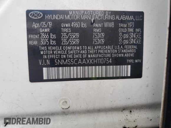 ✅ 2019 Hyundai Santa Fe Ultimate • VIN: 5NMS5CAAXKH110754 • Lot: 40254934. Wystawiony na Copart z przebiegiem 63 678 mil. Bezpłatny archiwum sprzedaży aukcyjnych z USA i szczegółowy raport historii pojazdu na DreamBid. Zdjęcie 12.