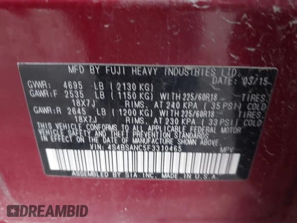 ✅ 2015 Subaru Outback Limited • VIN: 4S4BSANC5F3310465 • Lot: 43590105. Wystawiony na IAAI z przebiegiem 109 640 mil. Bezpłatny archiwum sprzedaży aukcyjnych z USA i szczegółowy raport historii pojazdu na DreamBid. Zdjęcie 9.