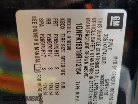 ✅ 2008 Chevrolet Suburban 1LT • VIN: 1GNFK16318R112154 • Lot: 64364855. Listed on Copart with 270,830 mi. Free auction sales archive from the USA and detailed vehicle history report at DreamBid. Image 13.