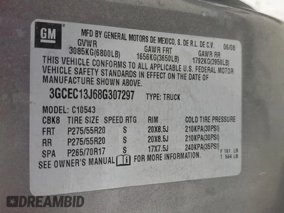 ✅ 2008 Chevrolet Silverado 1500 1LT • VIN: 3GCEC13J68G307297 • Lot: 81901985. Listed on Copart with 241,703 mi. Free auction sales archive from the USA and detailed vehicle history report at DreamBid. Image 13.