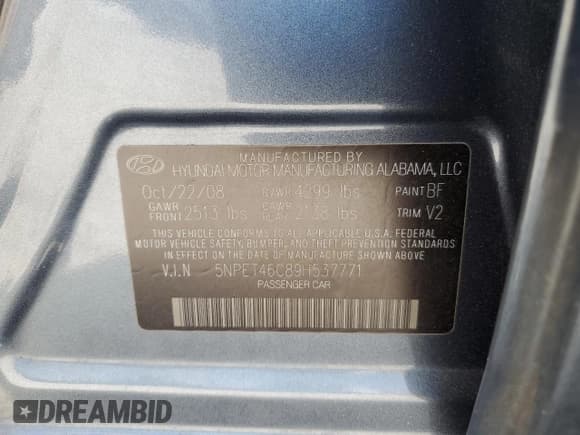 ✅ 2009 Hyundai Sonata GLS • VIN: 5NPET46C89H537771 • Лот: 67586444. Опубликован ранее на Copart с пробегом 237 568 миль. Бесплатный доступ к архиву аукционных продаж из США и подробный отчёт об истории автомобиля на DreamBid. Изображение 12.