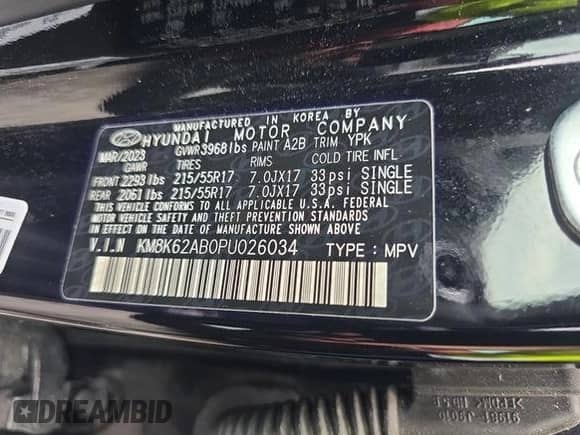 2023 Hyundai Kona SEL with VIN KM8K62AB0PU026034, listed as a IAAI auction lot 42905838 with 35,886 mi miles and . Bid and sale history available at DreamBid. Image 1.