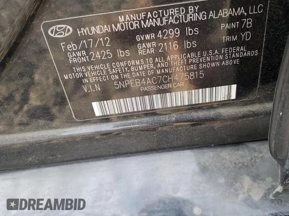 ✅ 2012 Hyundai Sonata GLS • VIN: 5NPEB4AC7CH475815 • Lot: 65805944. Wystawiony na Copart z przebiegiem 120 251 mil. Bezpłatny archiwum sprzedaży aukcyjnych z USA i szczegółowy raport historii pojazdu na DreamBid. Zdjęcie 12.