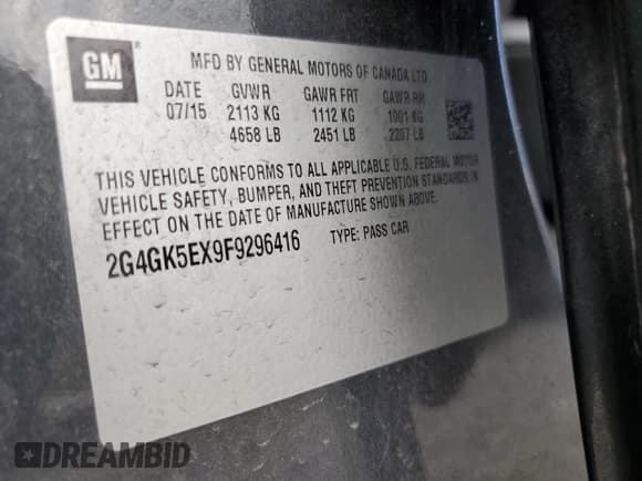 ✅ 2015 Buick Regal • VIN: 2G4GK5EX9F9296416 • Lot: 57057725. Wystawiony na Copart z przebiegiem 177 218 mil. Bezpłatny archiwum sprzedaży aukcyjnych z USA i szczegółowy raport historii pojazdu na DreamBid. Zdjęcie 12.