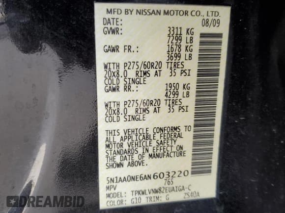 ✅ 2010 Nissan Armada Platinum • VIN: 5N1AA0NE6AN603220 • Lot: 90436455. Listed on Copart with 129,149 mi. Free auction sales archive from the USA and detailed vehicle history report at DreamBid. Image 13.