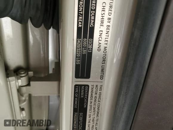 ✅ 2013 Bentley Continental GT • VIN: SCBFU7ZA7DC085543 • Lot: 71247074. Listed on Copart with 25,696 mi. Free auction sales archive from the USA and detailed vehicle history report at DreamBid. Image 14.