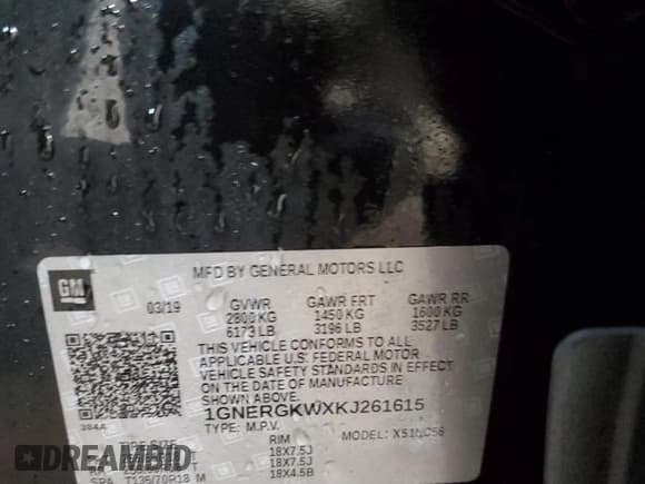 ✅ 2019 Chevrolet Traverse LT Cloth • VIN: 1GNERGKWXKJ261615 • Lot: 80991005. Wystawiony na Copart z przebiegiem 88 063 mil. Bezpłatny archiwum sprzedaży aukcyjnych z USA i szczegółowy raport historii pojazdu na DreamBid. Zdjęcie 13.