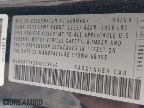 ✅ 2008 Volkswagen Rabbit S • VIN: WVWBA71K28W309976 • Lot: 43490244. Listed on IAAI with 185,255 mi. Free auction sales archive from the USA and detailed vehicle history report at DreamBid. Image 9.