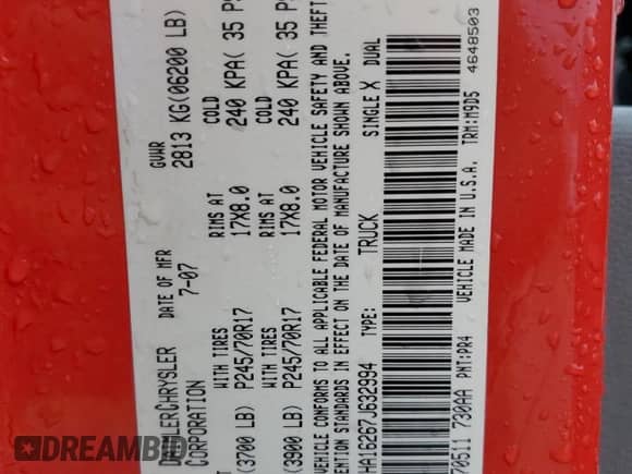 2007 Dodge 1500 SLT with VIN 1D7HA16267J632994, listed as a Copart auction lot 70264024 with 203,390 mi miles and Salvage title. Bid and sale history available at DreamBid. Image 12.