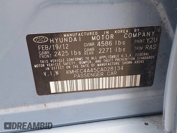 ✅ 2012 Hyundai Sonata Hybrid • VIN: KMHEC4A45CA028134 • Лот: 41945450. Опубликован ранее на IAAI с пробегом 111 330 миль. Бесплатный доступ к архиву аукционных продаж из США и подробный отчёт об истории автомобиля на DreamBid. Изображение 9.