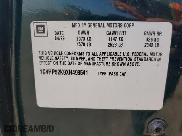 ✅ 1999 Buick LeSabre Custom • VIN: 1G4HP52K9XH498541 • Lot: 80390005. Listed on Copart with 85,257 mi. Free auction sales archive from the USA and detailed vehicle history report at DreamBid. Image 12.