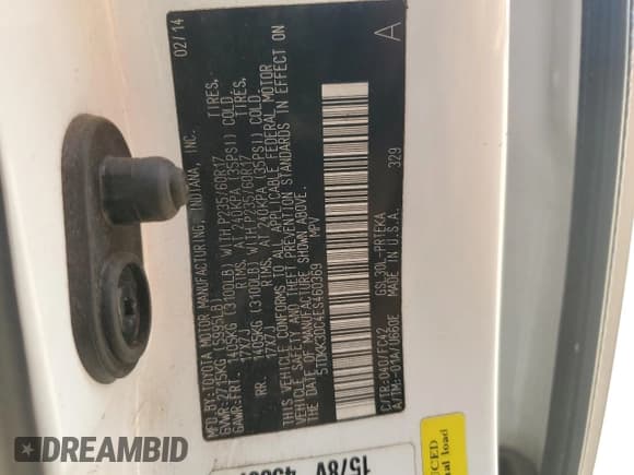 ✅ 2014 Toyota Sienna LE AAS • VIN: 5TDKK3DC4ES460369 • Lot: 87111115. Listed on Copart with 169,557 mi. Free auction sales archive from the USA and detailed vehicle history report at DreamBid. Image 13.