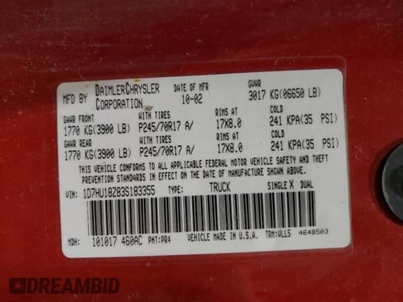 2003 Dodge 1500 ST с VIN 1D7HU18Z83S183355, выставлен на аукционе Copart как лот 65865174 с пробегом 295 985 миль миль и Чистый • Clean title. История ставок и продаж доступна на DreamBid. Изображение 12.