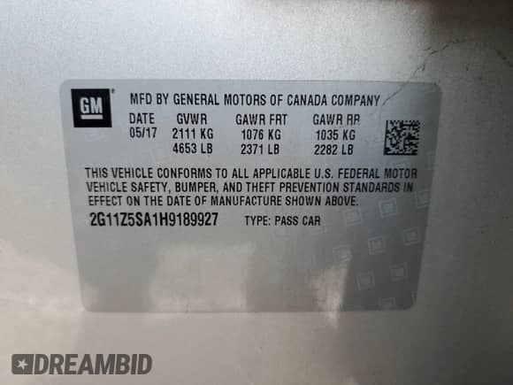 2017 Chevrolet Impala LS с VIN 2G11Z5SA1H9189927, выставлен на аукционе Copart как лот 90886995 с пробегом 61 090 миль миль и Чистый • Clean title. История ставок и продаж доступна на DreamBid. Изображение 12.