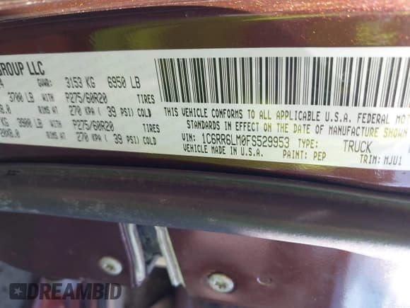 ✅ 2015 Ram 1500 Big Horn • VIN: 1C6RR6LM0FS529953 • Лот: 43481294. Опубликован ранее на IAAI с пробегом 296 060 миль. Бесплатный доступ к архиву аукционных продаж из США и подробный отчёт об истории автомобиля на DreamBid. Изображение 9.