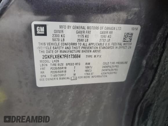 ✅ 2015 GMC Terrain SLT • VIN: 2GKFLXEK7F6173684 • Lot: 46789765. Listed on Copart with 212,494 mi. Free auction sales archive from the USA and detailed vehicle history report at DreamBid. Image 13.