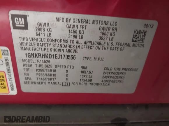 ✅ 2014 Chevrolet Traverse LT • VIN: 1GNKRHKD1EJ170566 • Lot: 43122514. Listed on IAAI with 197,399 mi. Free auction sales archive from the USA and detailed vehicle history report at DreamBid. Image 9.