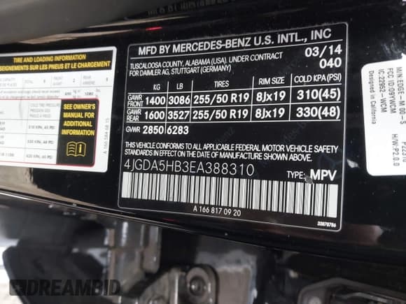 ✅ 2014 Mercedes-Benz M 350 • VIN: 4JGDA5HB3EA388310 • Lot: 43656925. Listed on IAAI with 161,045 mi. Free auction sales archive from the USA and detailed vehicle history report at DreamBid. Image 9.