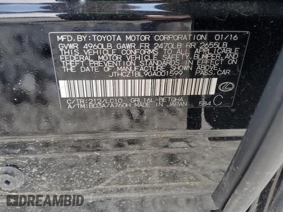 ✅ 2016 Lexus GS 350 • VIN: JTHCZ1BL9GA001599 • Lot: 63586595. Wystawiony na Copart z przebiegiem 163 102 mil. Bezpłatny archiwum sprzedaży aukcyjnych z USA i szczegółowy raport historii pojazdu na DreamBid. Zdjęcie 12.