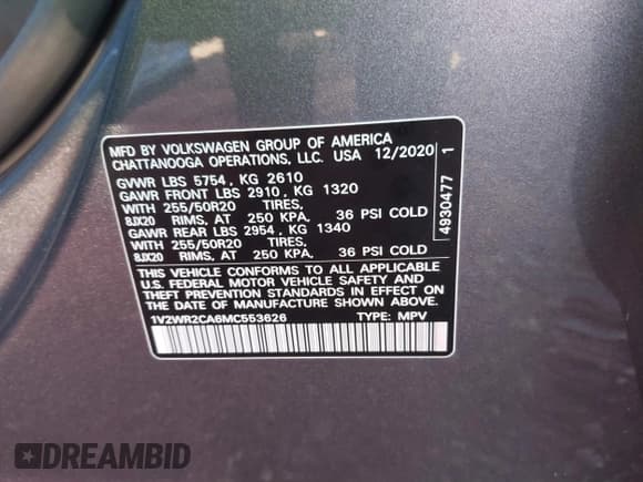 ✅ 2021 Volkswagen Atlas SE • VIN: 1V2WR2CA6MC553626 • Lot: 41188219. Wystawiony na IAAI z przebiegiem 83 000 mil. Bezpłatny archiwum sprzedaży aukcyjnych z USA i szczegółowy raport historii pojazdu na DreamBid. Zdjęcie 9.