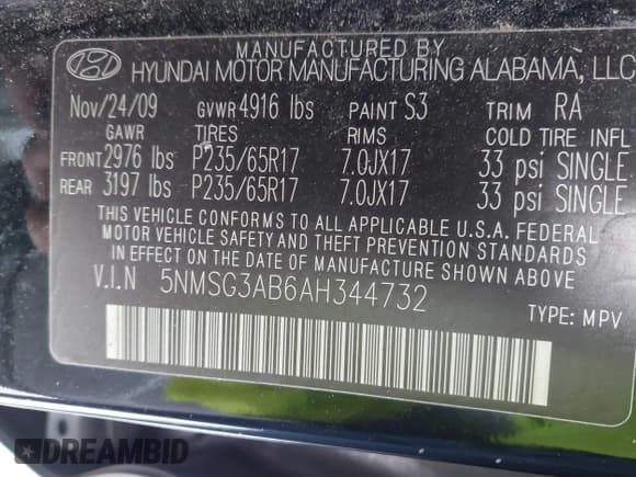 ✅ 2010 Hyundai Santa Fe GL • VIN: 5NMSG3AB6AH344732 • Lot: 41791133. Listed on IAAI with 144,668 mi. Free auction sales archive from the USA and detailed vehicle history report at DreamBid. Image 9.