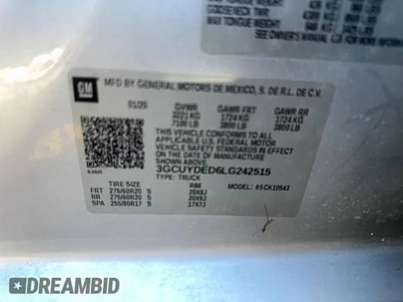 2020 Chevrolet Silverado 1500 LT z VIN 3GCUYDED6LG242515, wystawiony jako Copart lot #91353495 z przebiegiem 183 379 mil mil oraz Czysty tytuł • Clean title. Historia ofert i sprzedaży dostępna na DreamBid. Obrazek 10.