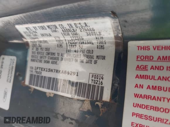 ✅ 1994 Ford F-150 • VIN: 1FTEX15N7RKA86291 • Lot: 41817091. Listed on IAAI with Not provided. Free auction sales archive from the USA and detailed vehicle history report at DreamBid. Image 9.