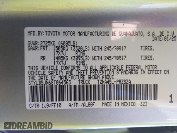 ✅ 2025 Toyota Tacoma TRD Sport • VIN: 3TYLB5JN6ST064563 • Lot: 43423271. Listed on IAAI with 3,199 mi. Free auction sales archive from the USA and detailed vehicle history report at DreamBid. Image 9.