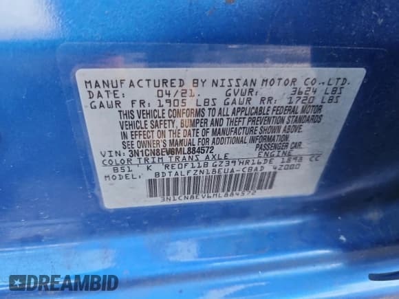 ✅ 2021 Nissan Versa SV • VIN: 3N1CN8EV6ML884572 • Лот: 86680365. Опубликован ранее на Copart с пробегом 60 715 миль. Бесплатный доступ к архиву аукционных продаж из США и подробный отчёт об истории автомобиля на DreamBid. Изображение 12.