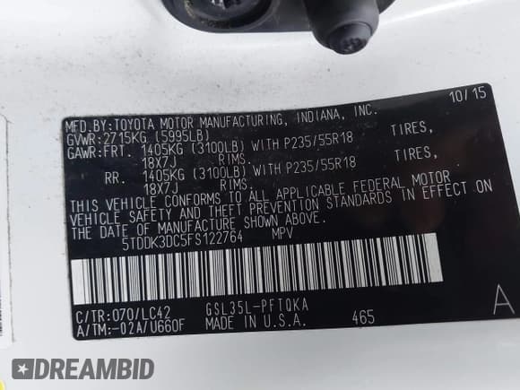 ✅ 2015 Toyota Sienna XLE • VIN: 5TDDK3DC5FS122764 • Лот: 43724423. Опубликован ранее на IAAI с пробегом 111 207 миль. Бесплатный доступ к архиву аукционных продаж из США и подробный отчёт об истории автомобиля на DreamBid. Изображение 9.