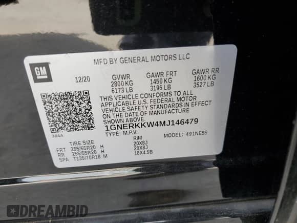 2021 Chevrolet Traverse Premier с VIN 1GNERKKW4MJ146479, выставлен на аукционе Copart как лот 70419845 с пробегом 35 468 миль миль и Списание • Salvage title. История ставок и продаж доступна на DreamBid. Изображение 13.