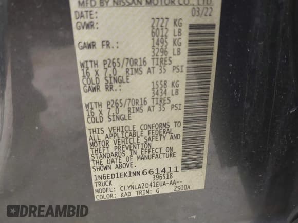 ✅ 2022 Nissan Frontier SV • VIN: 1N6ED1EK1NN661411 • Lot: 41356436. Listed on IAAI with 78,017 mi. Free auction sales archive from the USA and detailed vehicle history report at DreamBid. Image 9.