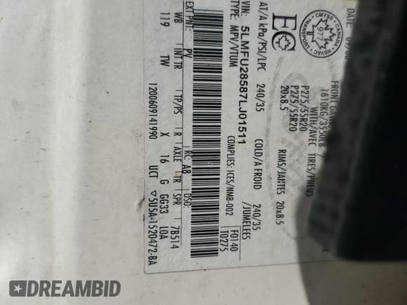 ✅ 2007 Lincoln Navigator • VIN: 5LMFU28587LJ01511 • Lot: 66502225. Wystawiony na Copart z przebiegiem Nie podano. Bezpłatny archiwum sprzedaży aukcyjnych z USA i szczegółowy raport historii pojazdu na DreamBid. Zdjęcie 13.