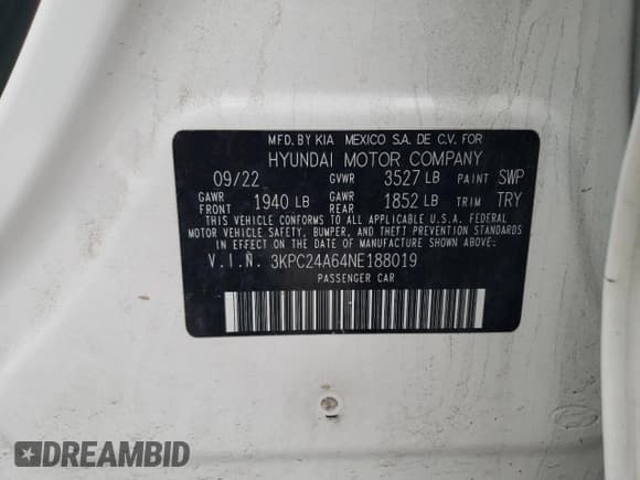 ✅ 2022 Hyundai Accent SE • VIN: 3KPC24A64NE188019 • Лот: 87675965. Опубликован ранее на Copart с пробегом 30 212 миль. Бесплатный доступ к архиву аукционных продаж из США и подробный отчёт об истории автомобиля на DreamBid. Изображение 13.