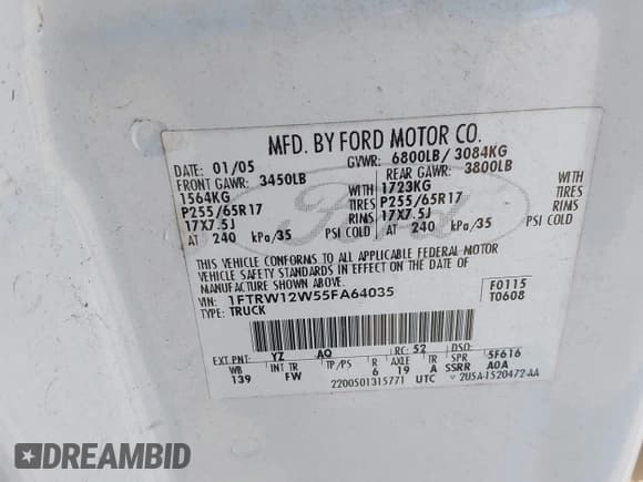 ✅ 2005 Ford F-150 XLT • VIN: 1FTRW12W55FA64035 • Лот: 43632442. Опубликован ранее на IAAI с пробегом 91 885 миль. Бесплатный доступ к архиву аукционных продаж из США и подробный отчёт об истории автомобиля на DreamBid. Изображение 9.