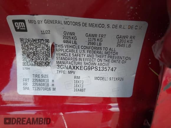 ✅ 2023 Chevrolet Equinox LT • VIN: 3GNAXKEG9PS135747 • Lot: 42727610. Listed on IAAI with 25,280 mi. Free auction sales archive from the USA and detailed vehicle history report at DreamBid. Image 9.