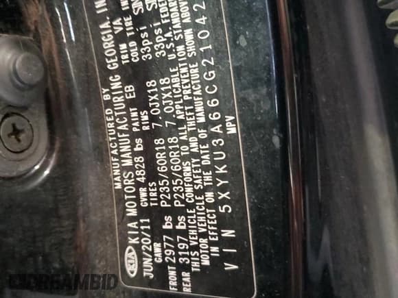 ✅ 2012 Kia Sorento EX • VIN: 5XYKU3A66CG210425 • Lot: 81735315. Wystawiony na Copart z przebiegiem 225 976 mil. Bezpłatny archiwum sprzedaży aukcyjnych z USA i szczegółowy raport historii pojazdu na DreamBid. Zdjęcie 13.