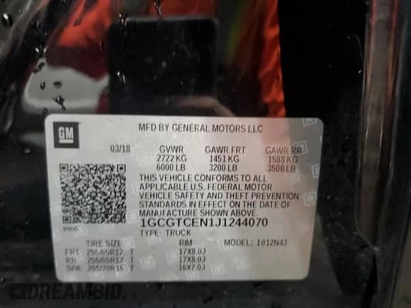 2018 Chevrolet Colorado 4WD LT с VIN 1GCGTCEN1J1244070, выставлен на аукционе Copart как лот 47000475 с пробегом 114 360 миль миль и Списание • Salvage title. История ставок и продаж доступна на DreamBid. Изображение 13.