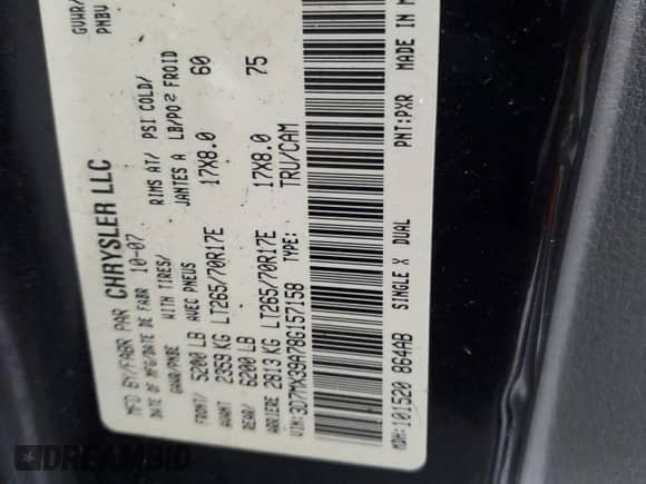 2008 Dodge 3500 SXT z VIN 3D7MX39A78G157158, wystawiony jako Copart lot #48723995 z przebiegiem 310 774 mil mil oraz Nie do naprawy • Non repairable. Historia ofert i sprzedaży dostępna na DreamBid. Obrazek 12.