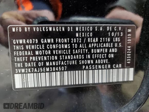 ✅ 2014 Volkswagen Jetta S • VIN: 3VW2K7AJ5EM384507 • Lot: 90320925. Wystawiony na Copart z przebiegiem 115 240 mil. Bezpłatny archiwum sprzedaży aukcyjnych z USA i szczegółowy raport historii pojazdu na DreamBid. Zdjęcie 12.