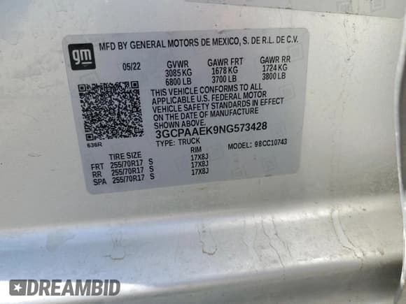 ✅ 2022 Chevrolet Silverado 1500 Work Truck • VIN: 3GCPAAEK9NG573428 • Lot: 82124255. Wystawiony na Copart z przebiegiem 20 299 mil. Bezpłatny archiwum sprzedaży aukcyjnych z USA i szczegółowy raport historii pojazdu na DreamBid. Zdjęcie 12.