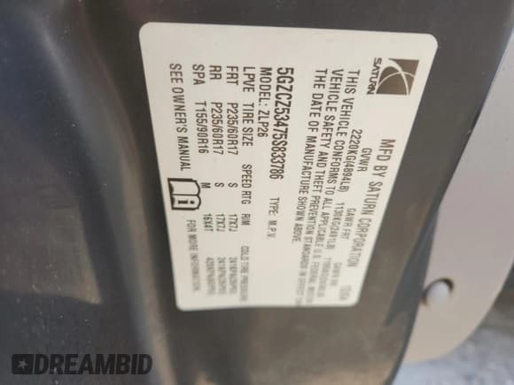 ✅ 2005 Saturn VUE • VIN: 5GZCZ53475S833786 • Лот: 93184175. Опубликован ранее на Copart с пробегом 89 759 миль. Бесплатный доступ к архиву аукционных продаж из США и подробный отчёт об истории автомобиля на DreamBid. Изображение 14.