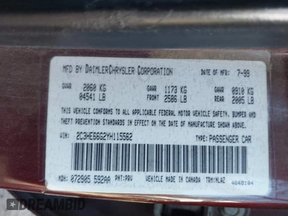 ✅ 2000 Chrysler 300M M • VIN: 2C3HE66G2YH115562 • Lot: 41647279. Wystawiony na IAAI z przebiegiem 238 289 mil. Bezpłatny archiwum sprzedaży aukcyjnych z USA i szczegółowy raport historii pojazdu na DreamBid. Zdjęcie 9.