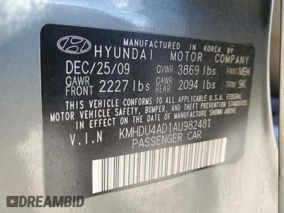 ✅ 2010 Hyundai Elantra SE • VIN: KMHDU4AD1AU982481 • Lot: 85424405. Listed on Copart with 263,819 mi. Free auction sales archive from the USA and detailed vehicle history report at DreamBid. Image 12.