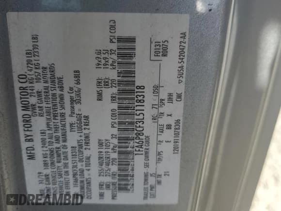 ✅ 2020 Ford Mustang GT • VIN: 1FA6P8CF3L5118318 • Лот: 80845105. Опубликован ранее на Copart с пробегом 66 041 миль. Бесплатный доступ к архиву аукционных продаж из США и подробный отчёт об истории автомобиля на DreamBid. Изображение 12.