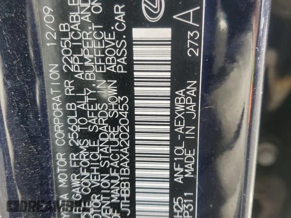 ✅ 2010 Lexus HS 250h • VIN: JTHBB1BAXA2020453 • Лот: 84848724. Опубликован ранее на Copart с пробегом 275 190 миль. Бесплатный доступ к архиву аукционных продаж из США и подробный отчёт об истории автомобиля на DreamBid. Изображение 12.