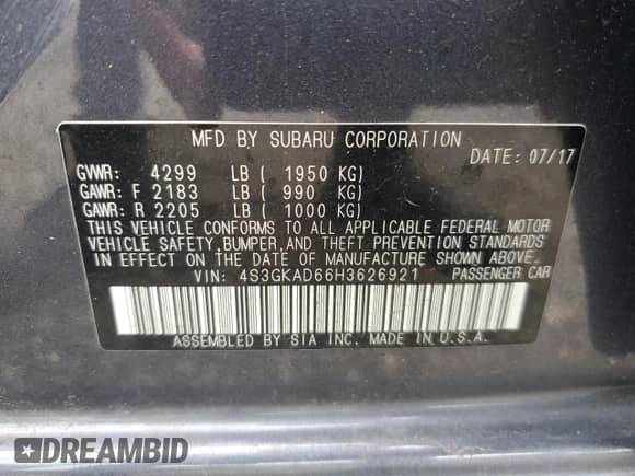 2017 Subaru Impreza Premium с VIN 4S3GKAD66H3626921, выставлен на аукционе Copart как лот 64174545 с пробегом 32 621 миль миль и Списание • Salvage title. История ставок и продаж доступна на DreamBid. Изображение 12.